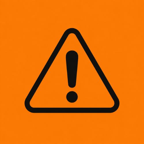 Black warning triangle with an exclamation mark on an orange background, representing an orange weather warning for hazardous weather conditions.