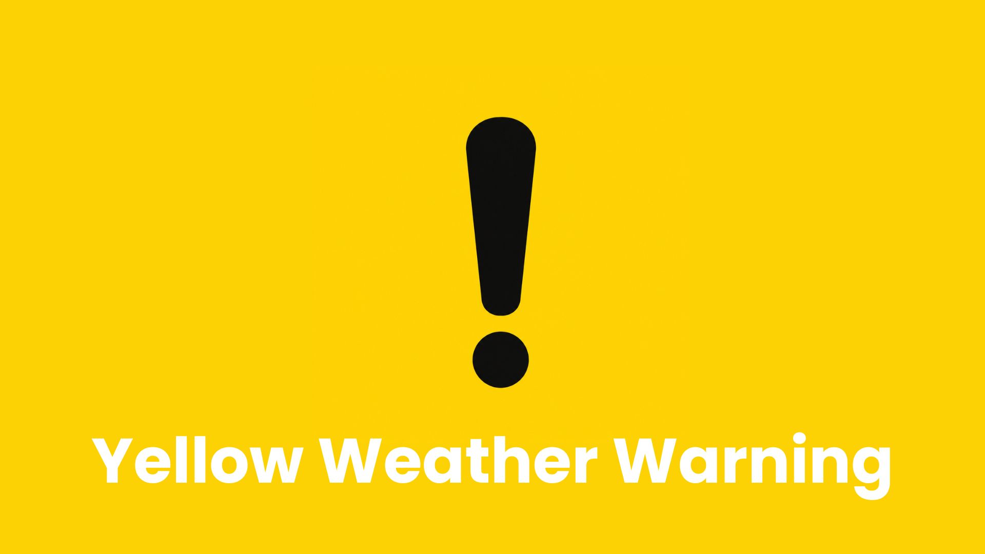 Yellow weather warning symbol with a white exclamation mark inside a yellow triangle on a solid yellow background, representing weather conditions that require increased awareness in Canada.