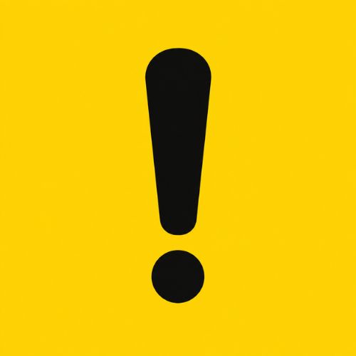 Bold black exclamation mark centered on a solid yellow background, representing a yellow weather warning or caution alert.