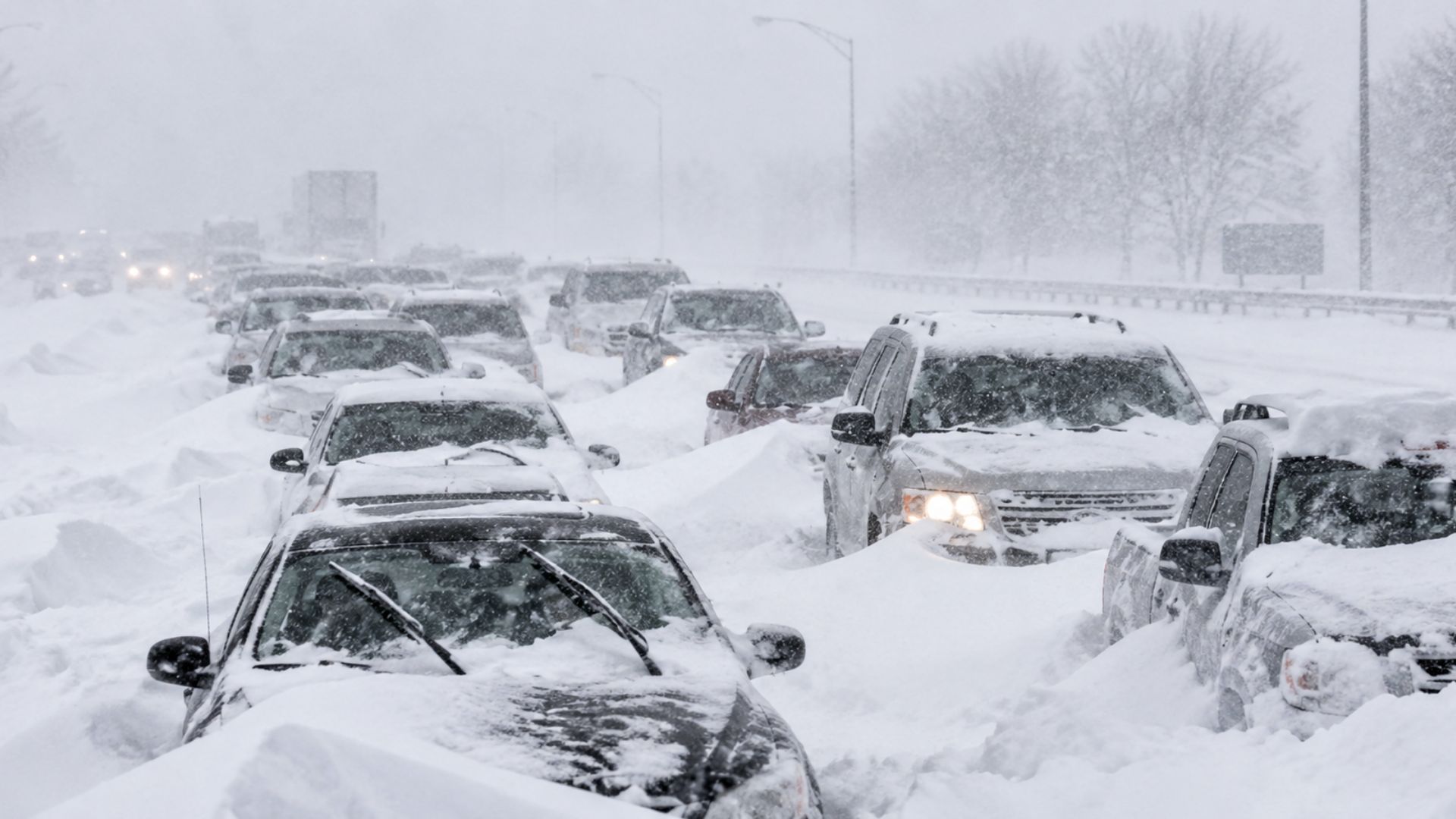 Cars stranded and buried in deep snow during the 2011 Groundhog Day Blizzard.